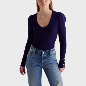 Rd Ecomm Silky Soft Fitted Puff Sleeve Novelty Button Sweater Via Express.com