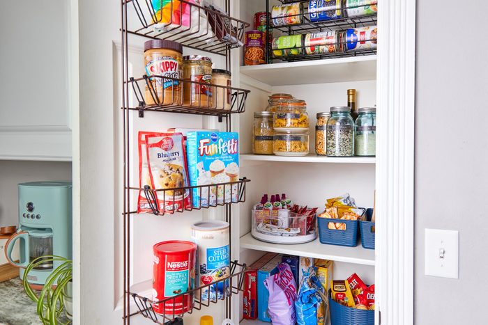 food organized in a pantry in a kitchen