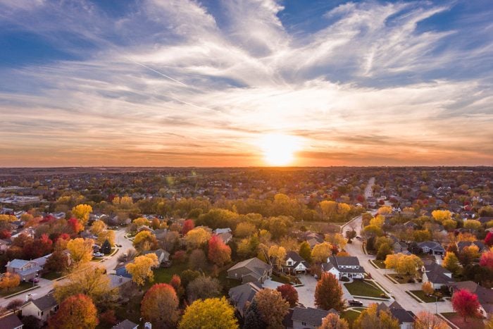 Fall Sunset Over a suburban Neighborhood