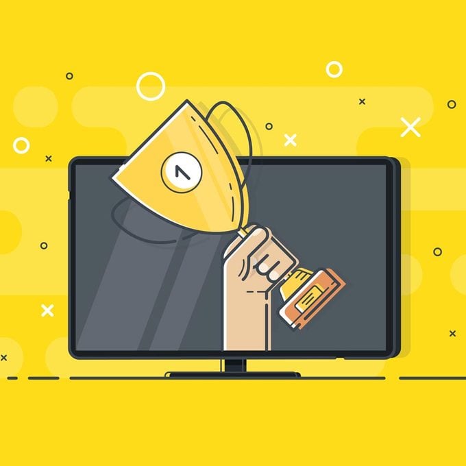 Computer Screen Illustration With Trophy Popping out of Screen on a Yellow Background