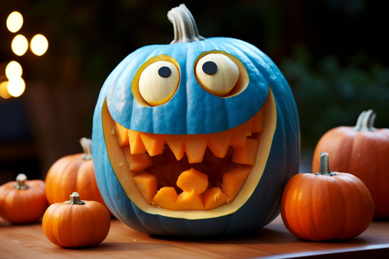 blue cookie monster jackolantern created by AI