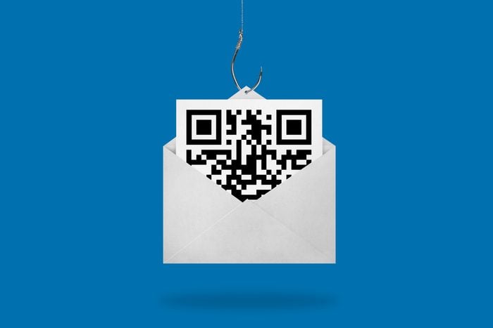 Email with QR code on a fishing hook, QR code email phishing concept