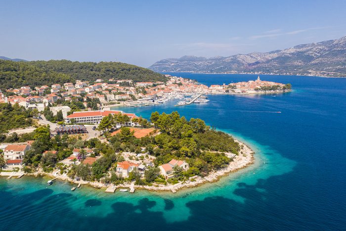 Idyllic view of the Korcula island by the Adriatic sea in Croatia