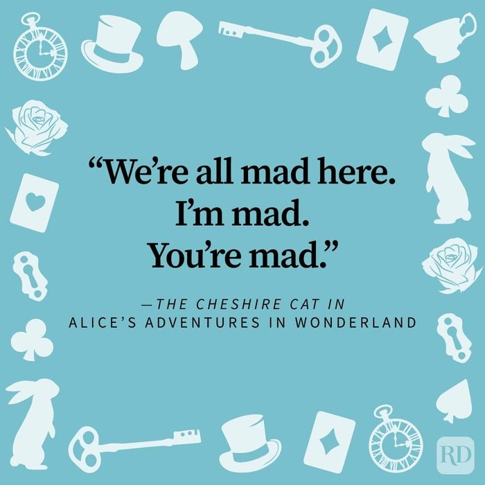 Funny Alice In Wonderland Quote on a blue background