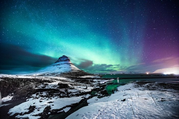 Northern Lights In Mount Kirkjufell Iceland