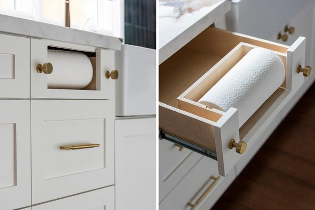 paper towel holder in drawer built in
