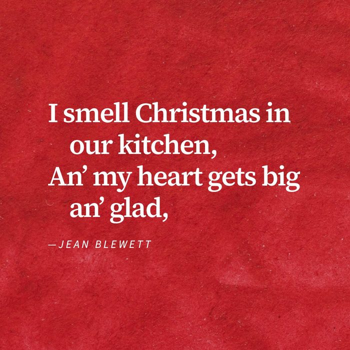 Except from poem "Christmas Conversion" By Jean Blewett on a red watercolour background