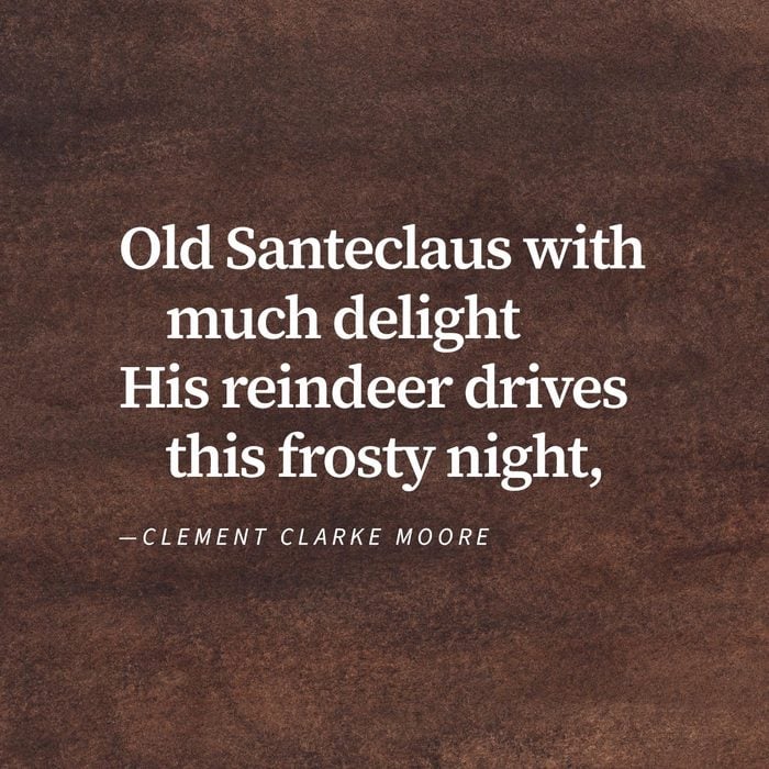 Except from poem "Old Santeclaus" By Clement Clarke Moore on a brown watercolour background