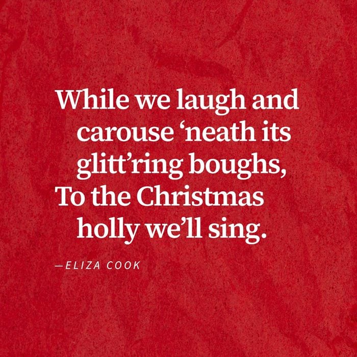 Except from poem "The Christmas Holly" By Eliza Cook on a red watercolour background