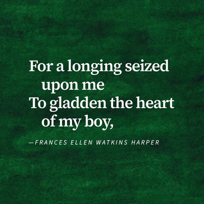 Except from poem "The Ragged Stocking" By Frances Ellen Watkins Harper on a green watercolour background
