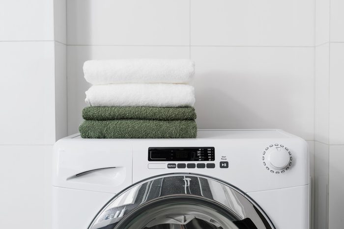 towel stack on a washing machine
