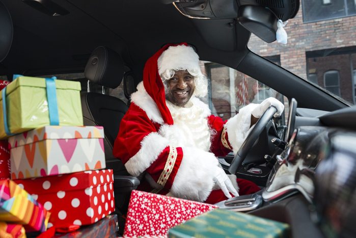 Santa Delivering Presents in a Delivery Van