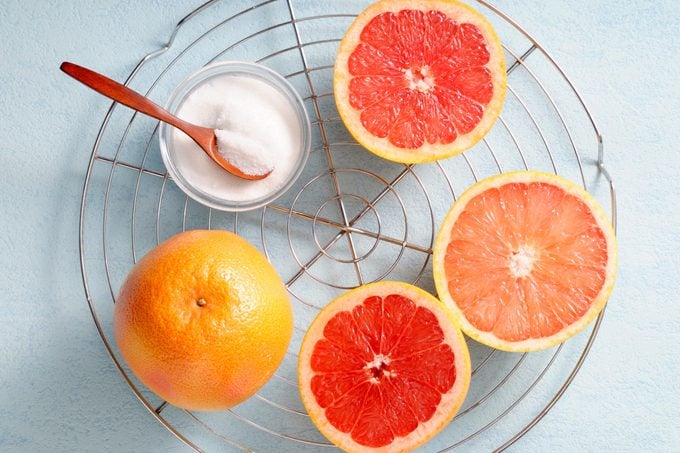 grapefruit and salt for cleaning soap scum