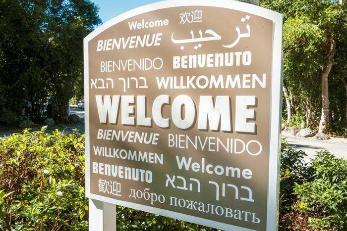 Florida, Key Largo, Hilton Key Largo Resort Multi-lingual Welcome Sign