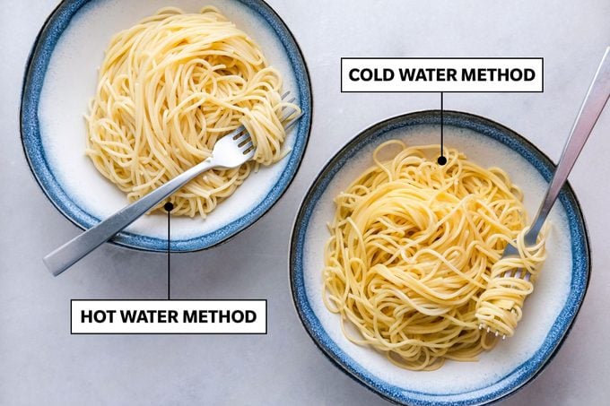 Rd Syndicated Does The Cold Water Pasta Hack Work Kiersten Hickman For Toh Pasta Comparison Cold Water On Right Ksedit V2