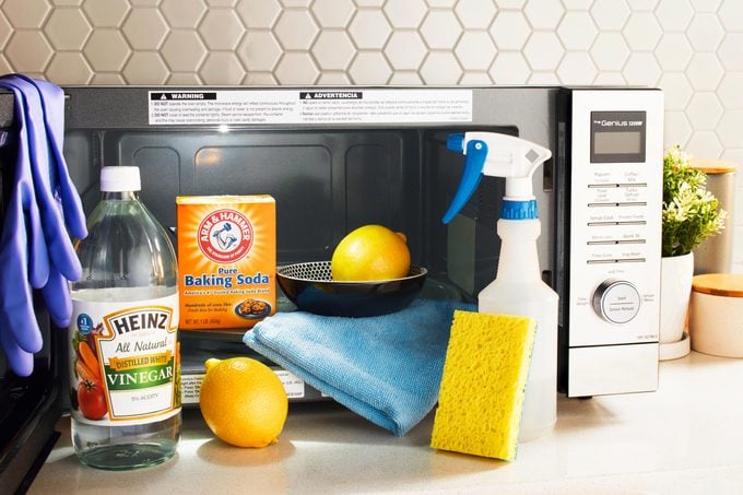 supplies for cleaning a microwave