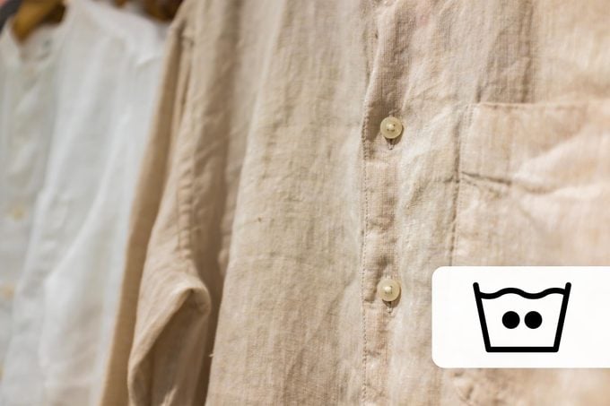 Linen shirts with a warm water laundry symbol