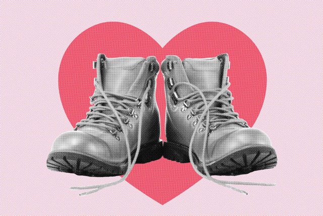 mirror image of boots and a heart in the background