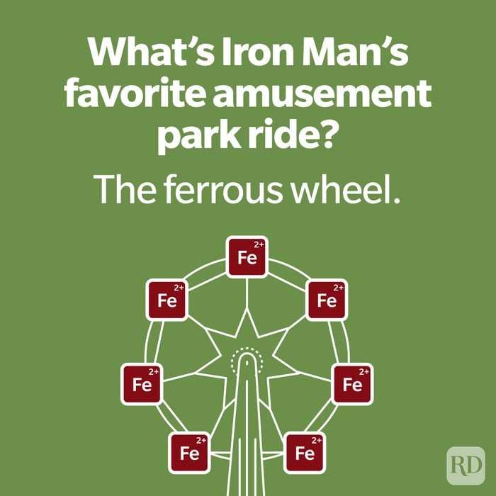 Chemistry Jokes And Puns Every Science Nerd Will Appreciate "What's Iron Man's favourite amusement park ride? The ferrous wheel" with Ferris wheel doodle