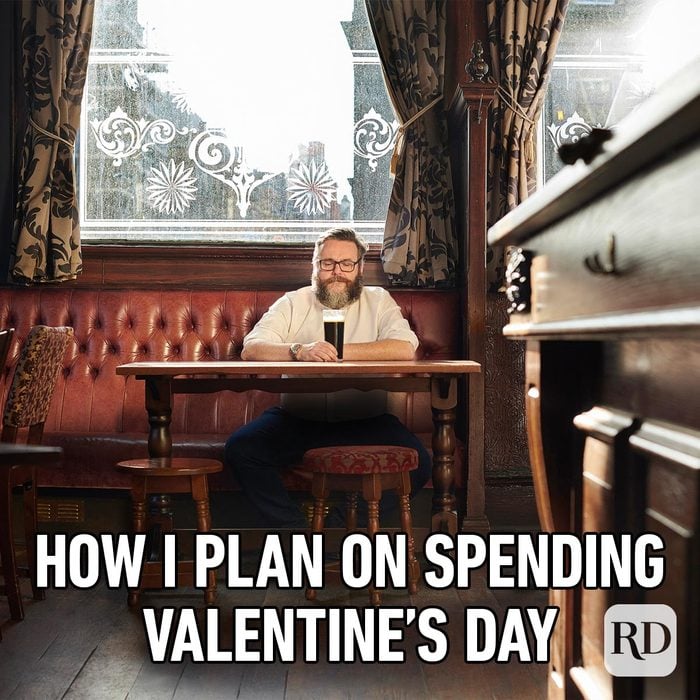 Funny Valentines Day Memes Everyone Can Relate To man sitting alone in restaurant meme with copy "How I plan on spending Valentine's Day" GettyImages-1307670181