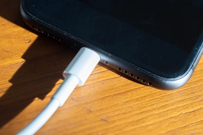 Close up of a smartphone charging