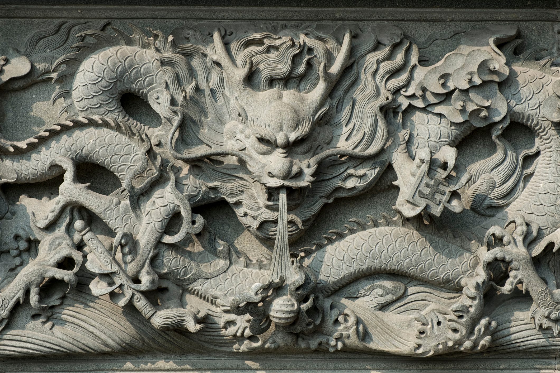 Detail of Chinese Dragon Statue with Sunlight