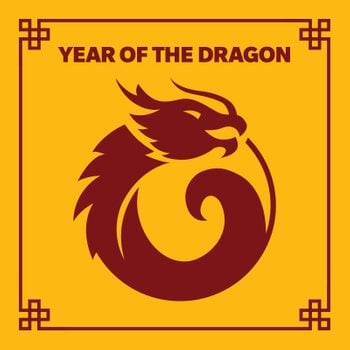 Year Of The Dragon text with red dragon underneath