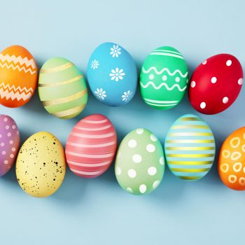 colorful easter eggs on a light blue background