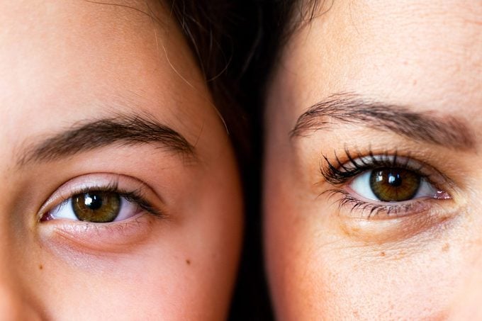 Close-up of mother and daughter's eyes
