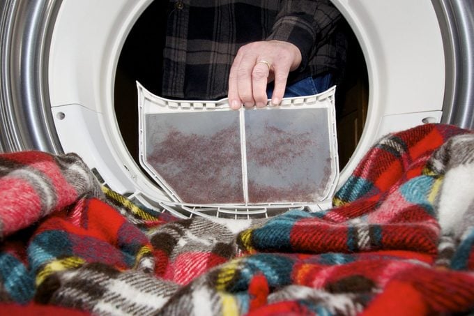 Clothes Dryer Lint Trap Lifted to Clean from Inside Close-up