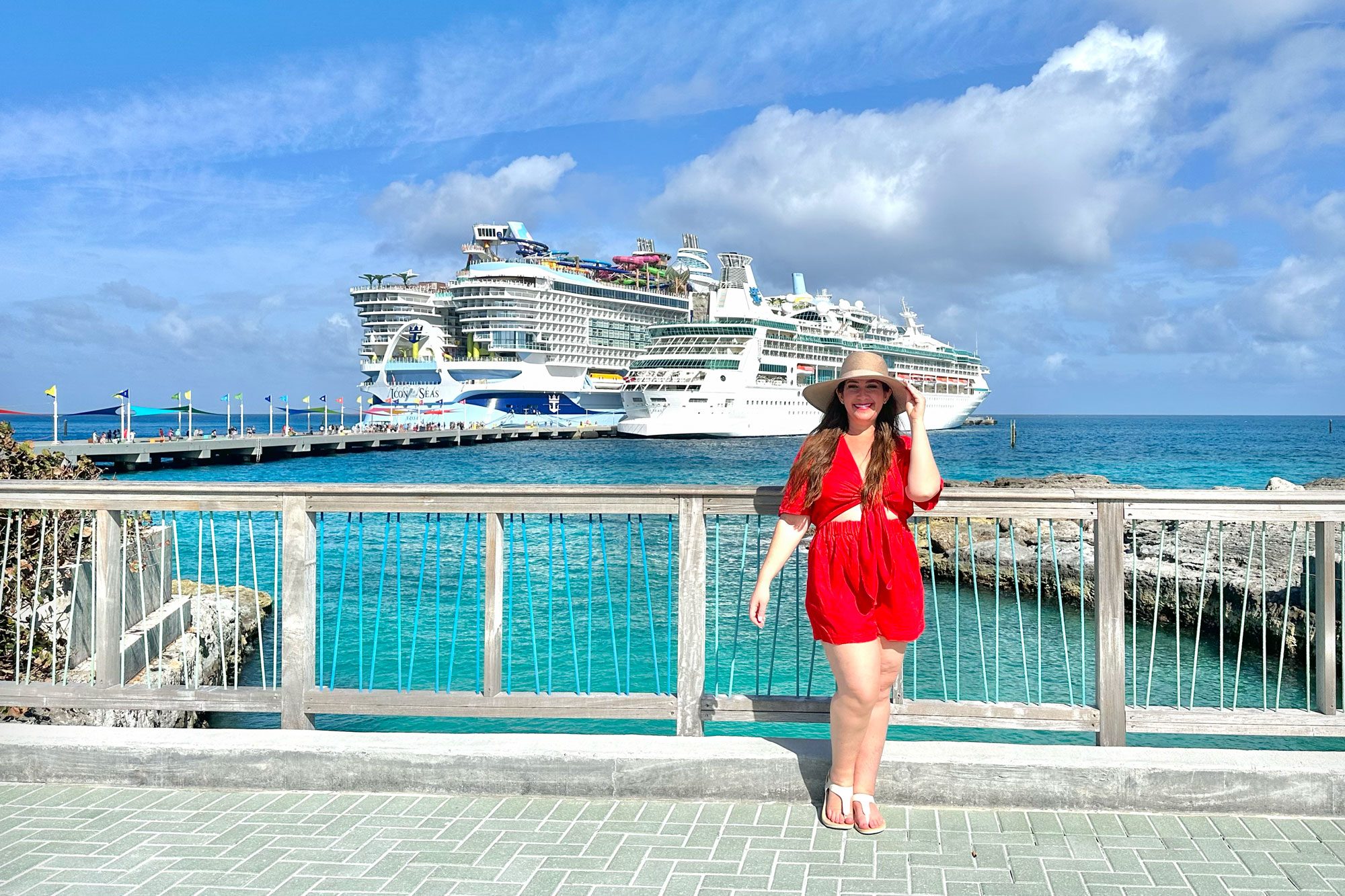 A Lady in front of World's Biggest Cruise Ship Icon of the Seas