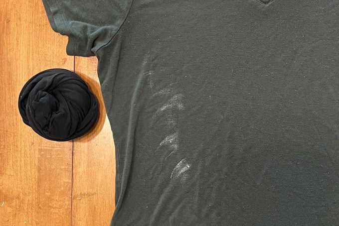 grey shirt with deodorant stain before cleaning