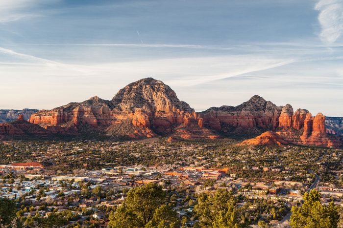 View From Airport Mesa In Sedona At Sunset In Arizona USA