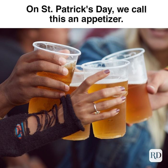 St. Patrick’s Day Meme of people cheering over a glass of beer as an appetiser.