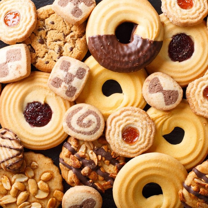 Beautiful cookies assorted close-up. background horizontal top view