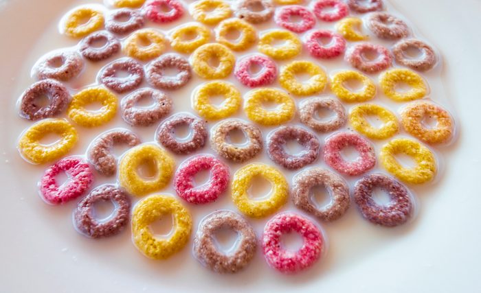Colored cereals with milk