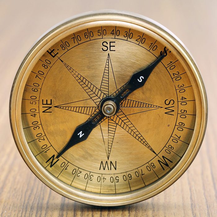 Close-up of old directional compass