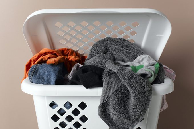 Laundry basket filled with washing, close-up