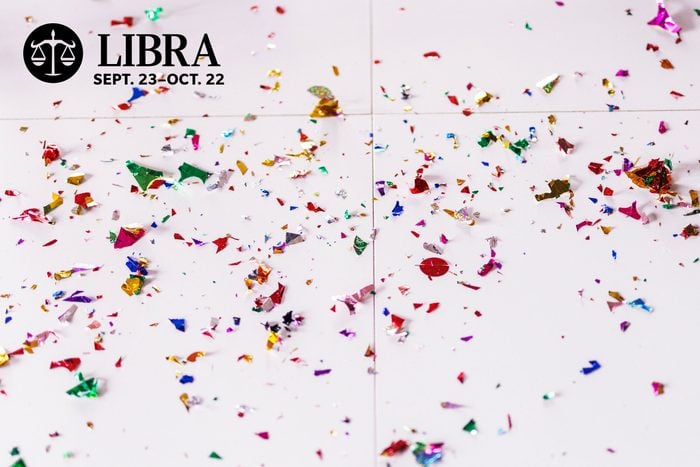 confetti floor with libra zodiac in upper left corner