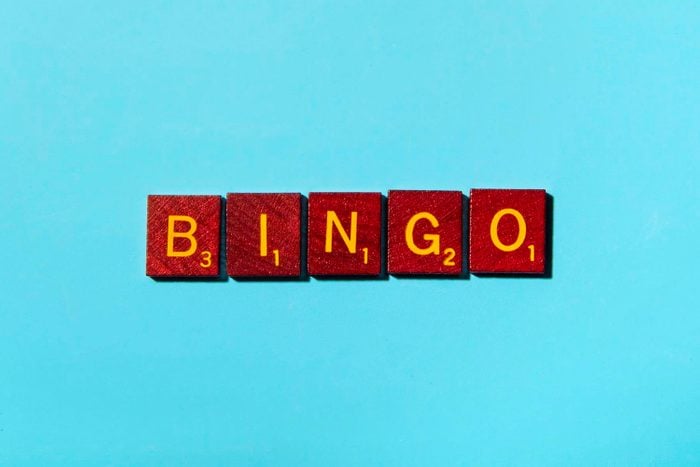 "BINGO" in scrabble letters on a blue background