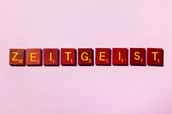 "ZEITGEIST" in scrabble letters on a pink background