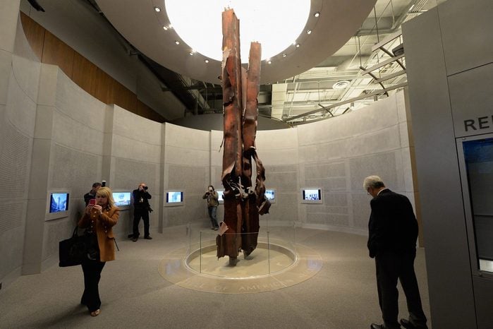 Steel beams from the World Trade Center are dispalyed in the September 11 terrorist attacks portion of the George W. Bush Presidential Center on the campus of Southern Methodist University on April 24, 2013 in Dallas, Texas.