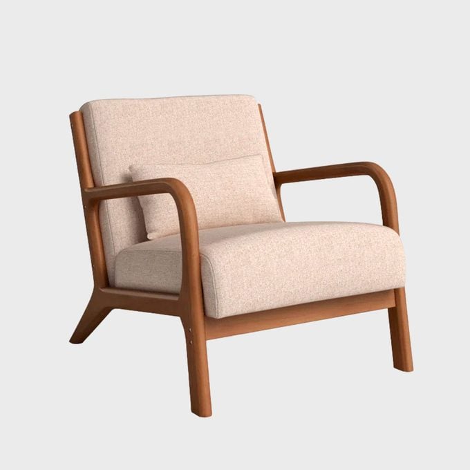 Hertford Upholstered Linen Blend Accent Chair With Wooden Legs And One Pillow